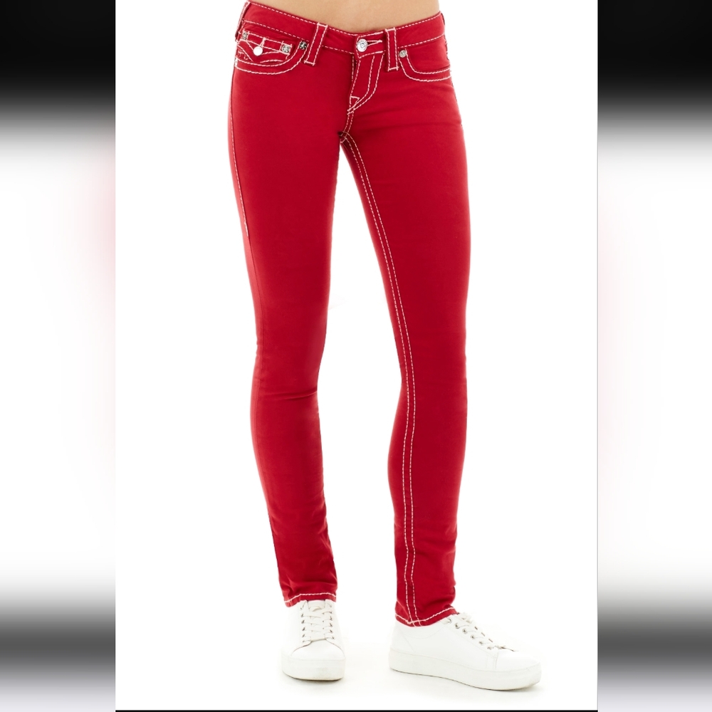 True Religion Vibrant Red Skinny W/ Flap Big T Womens Jean,Sz.23